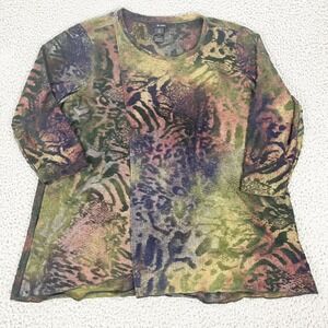 Ali Miles Tunic Blouse Womens XL Multicolor Animal Print Scoop Neck Stretch